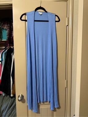 LuLaRoe Joy Vest Small Light Blue Ribbed Duster Cardigan